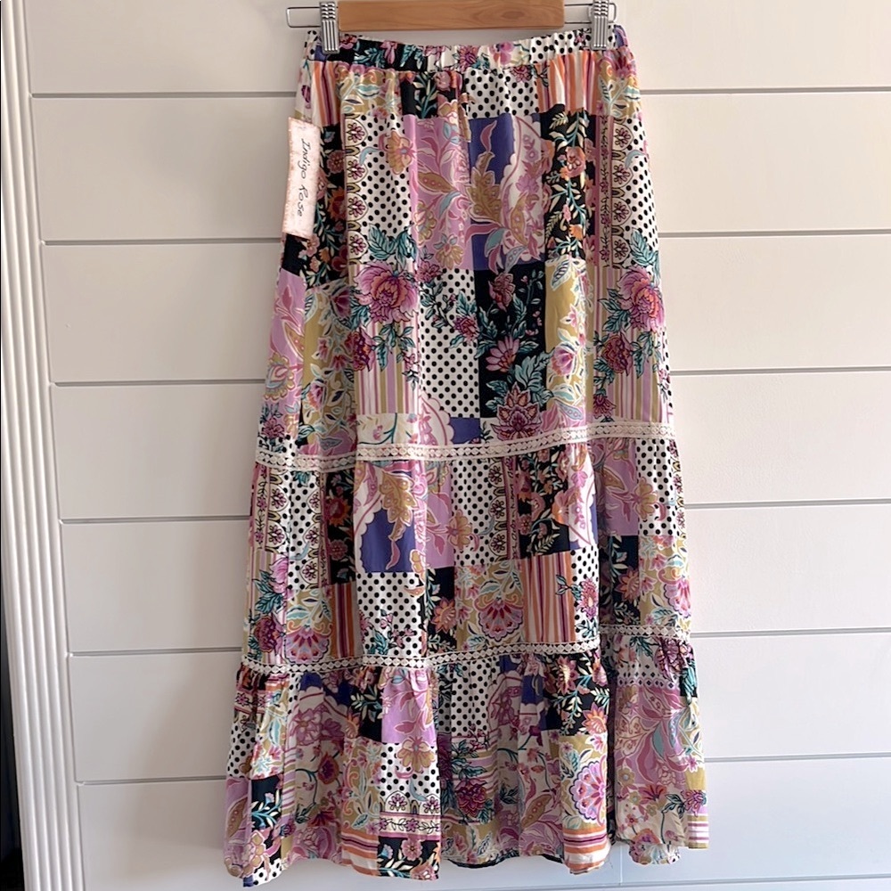 Indigo Rose Pink and Purple Patterned Dress Tiered Maxi Skirt - Picture 5 of 6